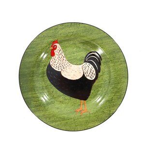 Brandon House Warren Kimble Rooster Plate Green Folk Art‎ Rustic Farmhouse Decor